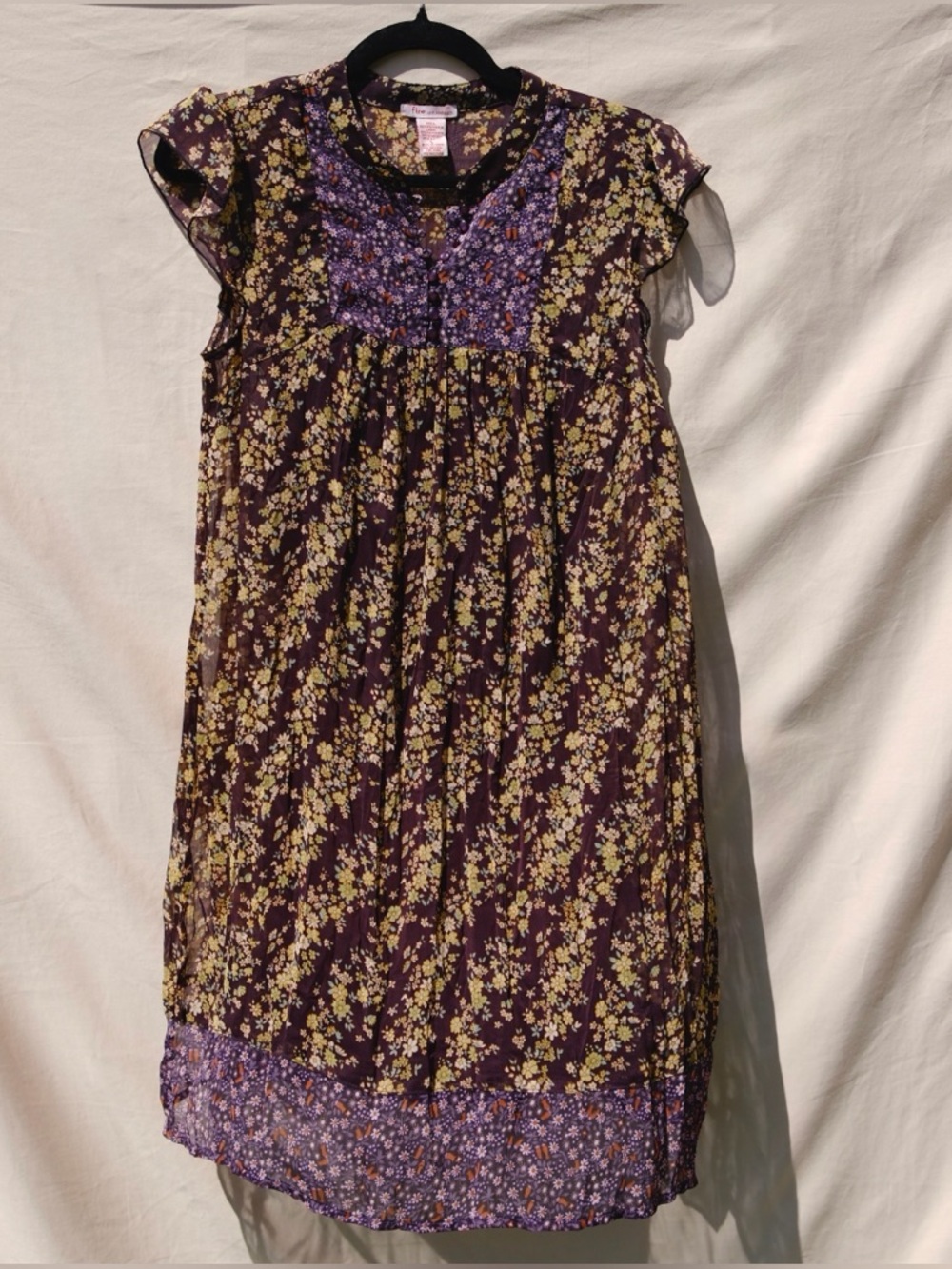 Fire Los Angeles Floral Babydoll Dress Flutter Sleeve Boho Purple Size L‎